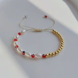 5Pcs Evil Eye Bracelets For Women - Boho Natural Pearl Bead Femme