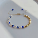 5Pcs Evil Eye Bracelets For Women - Boho Natural Pearl Bead Femme
