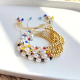 5Pcs Evil Eye Bracelets For Women - Boho Natural Pearl Bead Femme