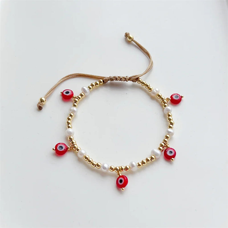 5Pcs Evil Eye Charm Bracelet Natural Pearl Bead Party Gift