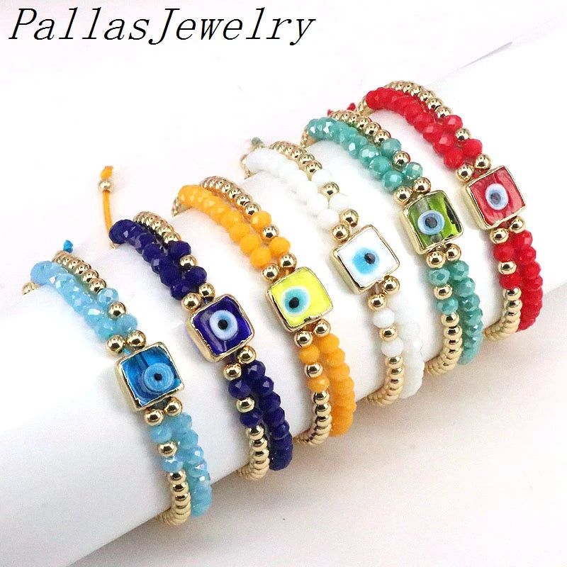 Square Eye Charm Beads Bracelet For Women Crystal Beaded Lucky Eyes