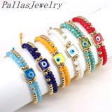 Square Eye Charm Beads Bracelet For Women Crystal Beaded Lucky Eyes