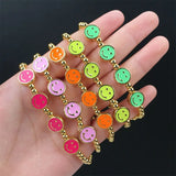 5Pcs Colorful Smiling Face Enamel Charm Bracelet Beads Stretch Jewelry