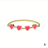 5Pcs Heart Shaped Enamel Charm Bracelet, Colorful Beads Bracelet for Women Girls