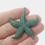 5Pcs Verdigris Patina Starfish Charms Pendant for DIY Earring Necklace