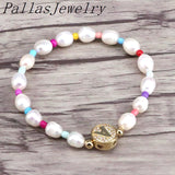 5Pcs Freshwater Pearl Bracelets Women Cubic Zircon Elasticity Jewelry
