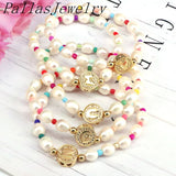 5Pcs Freshwater Pearl Bracelets Women Cubic Zircon Elasticity Jewelry