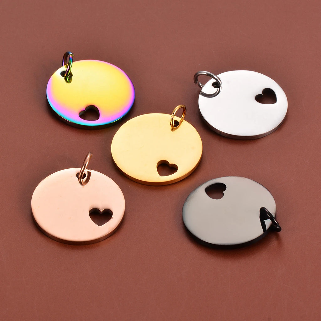5Pcs Stainless Steel Heart Necklace Pendant in 5 Colors