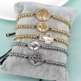 5Pcs Women Bracelet Micro Pave CZ Zircon Tree Cross Bead Braiding