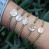 5Pcs Women Bracelet Micro Pave CZ Zircon Tree Cross Bead Braiding