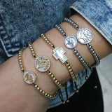 5Pcs Women Bracelet Micro Pave CZ Zircon Tree Cross Bead Braiding