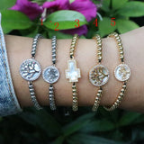 5Pcs Women Bracelet Micro Pave CZ Zircon Tree Cross Bead Braiding