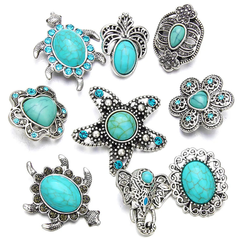 5Pcs/lot Starfish Turtle Rhinestone Snap Button For Bracelet DIY Jewelry