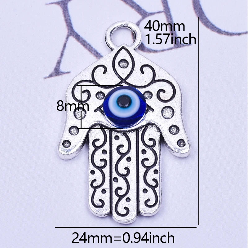 5Pcs Hamsa Evil Eye Pendant for Jewelry Making