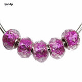 5Pcs Lampwork Glass Beads, Glitter Powder, Rondelle, DIY Jewelry Making