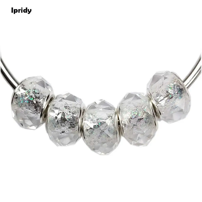 5Pcs Lampwork Glass Beads, Glitter Powder, Rondelle, DIY Jewelry Making