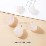 5Pcs Natural Stone Pink Quartz Rough Polished Pendant Amethysts Crystal Charms