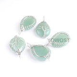 5Pcs Water Drop Tree of Life Pendants Necklace Aventurine Stone Reiki Jewelry