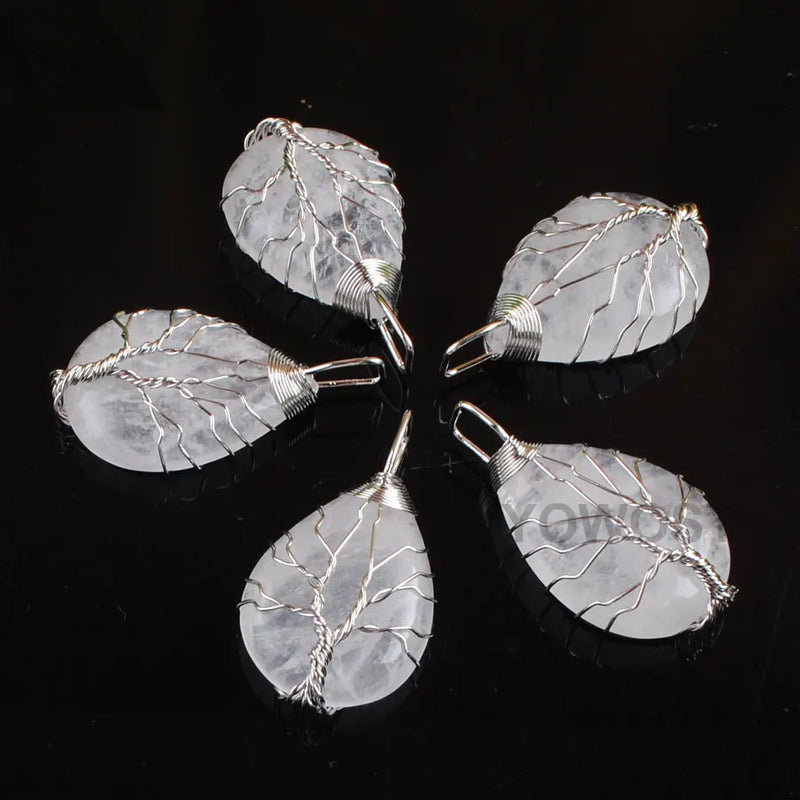 5Pcs Tree of Life Pendants Natural Crystal Stone Reiki Jewelry