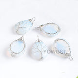 5Pcs Water Drop Tree of Life Pendants Necklace Opal Stone Reiki Jewelry
