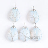 5Pcs Water Drop Tree of Life Pendants Necklace Opal Stone Reiki Jewelry