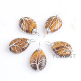 5Pcs Water Drop Tree of Life Pendant Necklace Tigers Eye Stone Reiki Jewelry