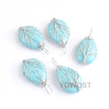 5Pcs Water Drop Tree of Life Pendant Necklace Turquoise Stone Reiki Jewelry