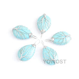 5Pcs Water Drop Tree of Life Pendant Necklace Turquoise Stone Reiki Jewelry