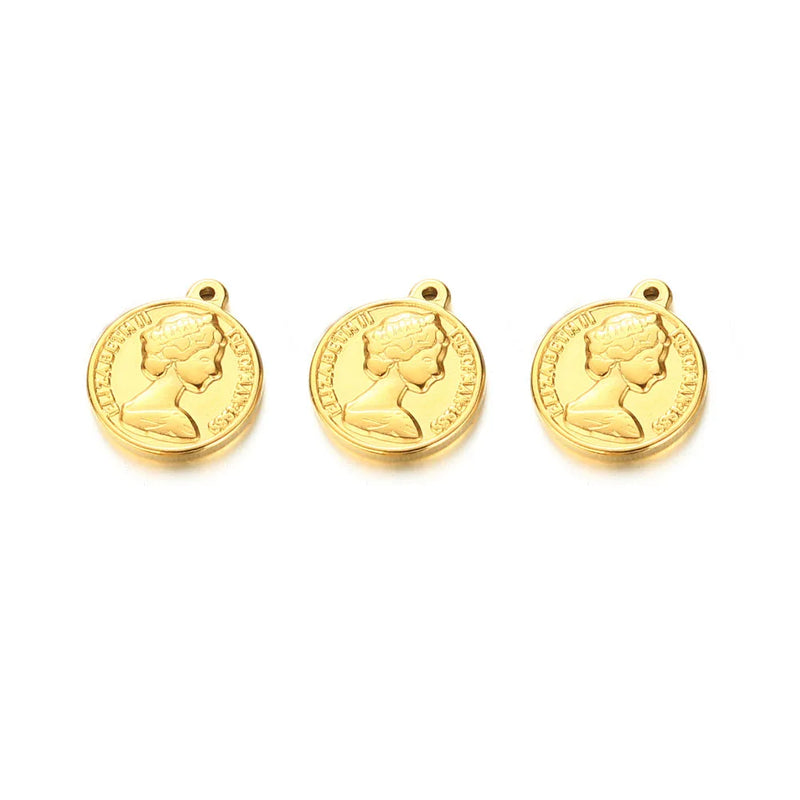 5Pcs Stainless Steel Queen Head Pendant for Jewelry DIY Making