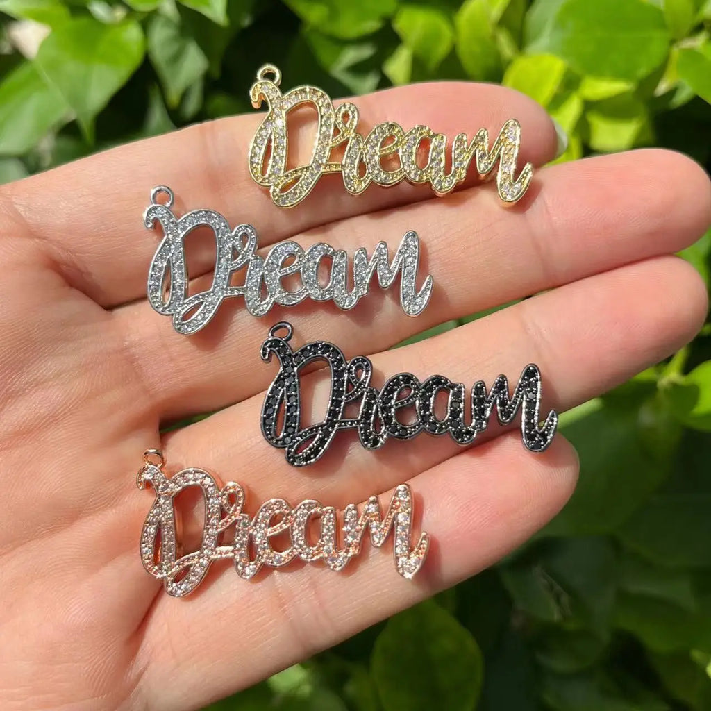 5Pcs Dream Letter Zirconia Pave Women Jewelry Charms