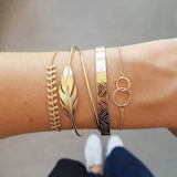 5Pcs Bohemian Moon Leaf Opal Bracelet Set for Women Punk Boho Bangle Gift