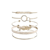 5Pcs Bohemian Moon Leaf Opal Bracelet Set for Women Punk Boho Bangle Gift