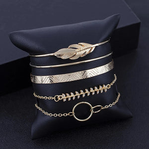5Pcs Bohemian Moon Leaf Opal Bracelet Set for Women Punk Boho Bangle Gift