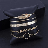 5Pcs Bohemian Moon Leaf Opal Bracelet Set for Women Punk Boho Bangle Gift