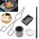 5Pc Torch Melting Kit Silver Crucible Tong Rod Graphite Ingot Mold