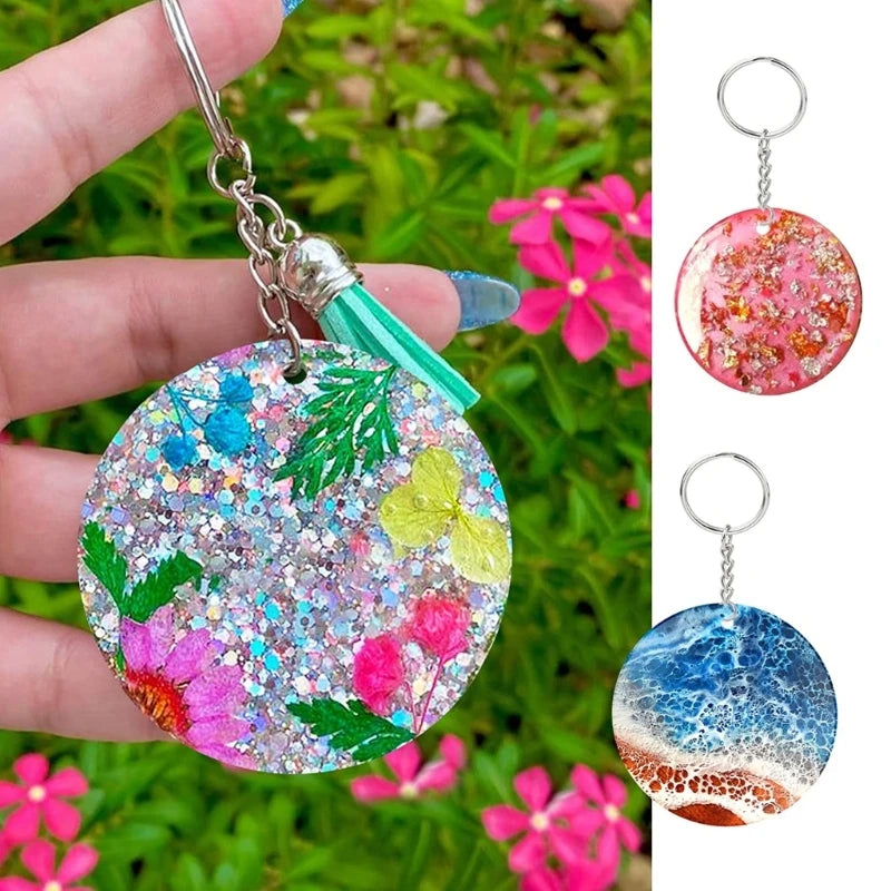 5Pcs Circle Round Keychain Silicone Mold with Hole for DIY Pendant