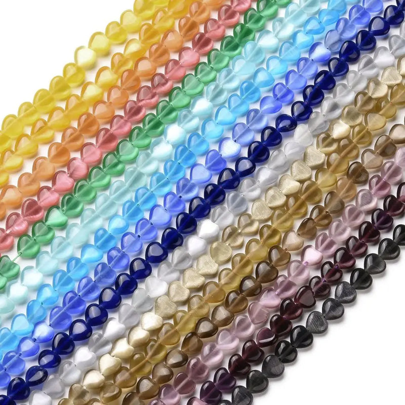 5-Strand Cat Eye Heart Beads for Jewelry Making DIY Crafts