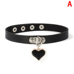 Spike Choker Gothic PU Leather Cross Heart Necklace