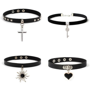 Spike Choker Gothic PU Leather Cross Heart Necklace