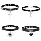 Spike Choker Gothic PU Leather Cross Heart Necklace