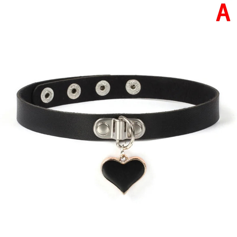 Spike Choker Gothic PU Leather Cross Heart Necklace