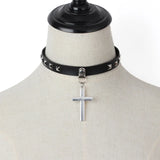 Spike Choker Gothic PU Leather Cross Heart Necklace