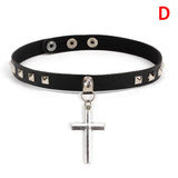 Spike Choker Gothic PU Leather Cross Heart Necklace