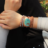 5X Leather Wrap Beaded Bracelet Huge OceanStone Bracelet
