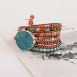 5X Leather Wrap Beaded Bracelet Huge OceanStone Bracelet