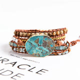 5X Leather Wrap Beaded Bracelet Huge OceanStone Bracelet