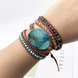 5X Leather Wrap Beaded Bracelet Huge OceanStone Bracelet