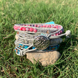 Leather Wrap Bracelet with Natural Stones Chain Beaded Strand Boho Jewelry