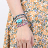 Leather Wrap Bracelet with Natural Stones Chain Beaded Strand Boho Jewelry