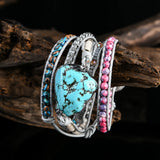 Leather Wrap Bracelet with Natural Stones Chain Beaded Strand Boho Jewelry